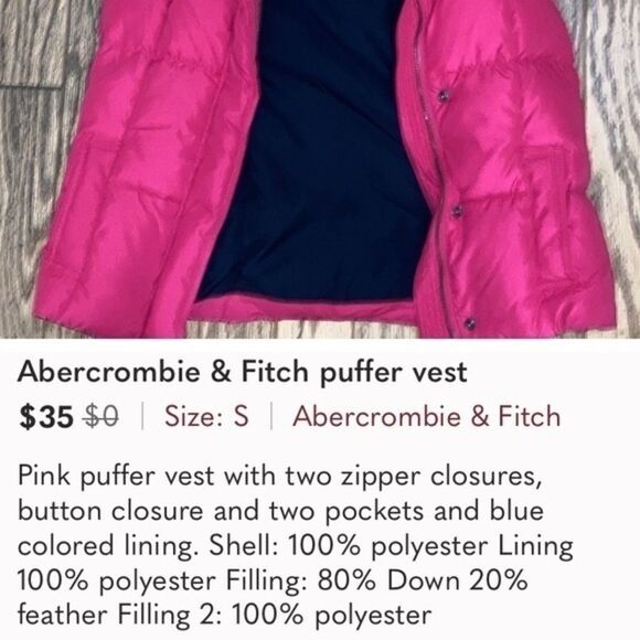 Abercrombie & Fitch pink puffer down mix vest see pic 3 for fabrics. - Picture 6 of 6